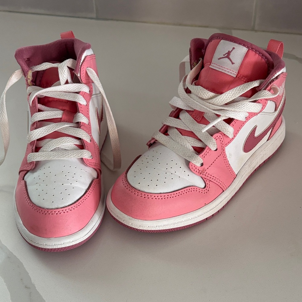 Nike  Jordan Kids Pink and White High-Top Sneakers